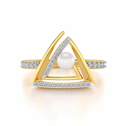 Trigoned Silver Pearl Ring - Yellow Gold - Image 4