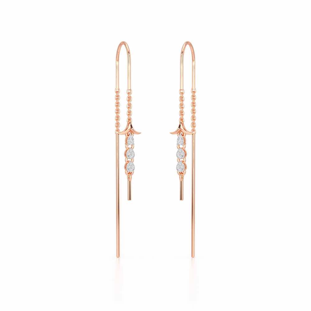 Trio-Drops Silver Dangler Earrings - Rose Gold - Image 2