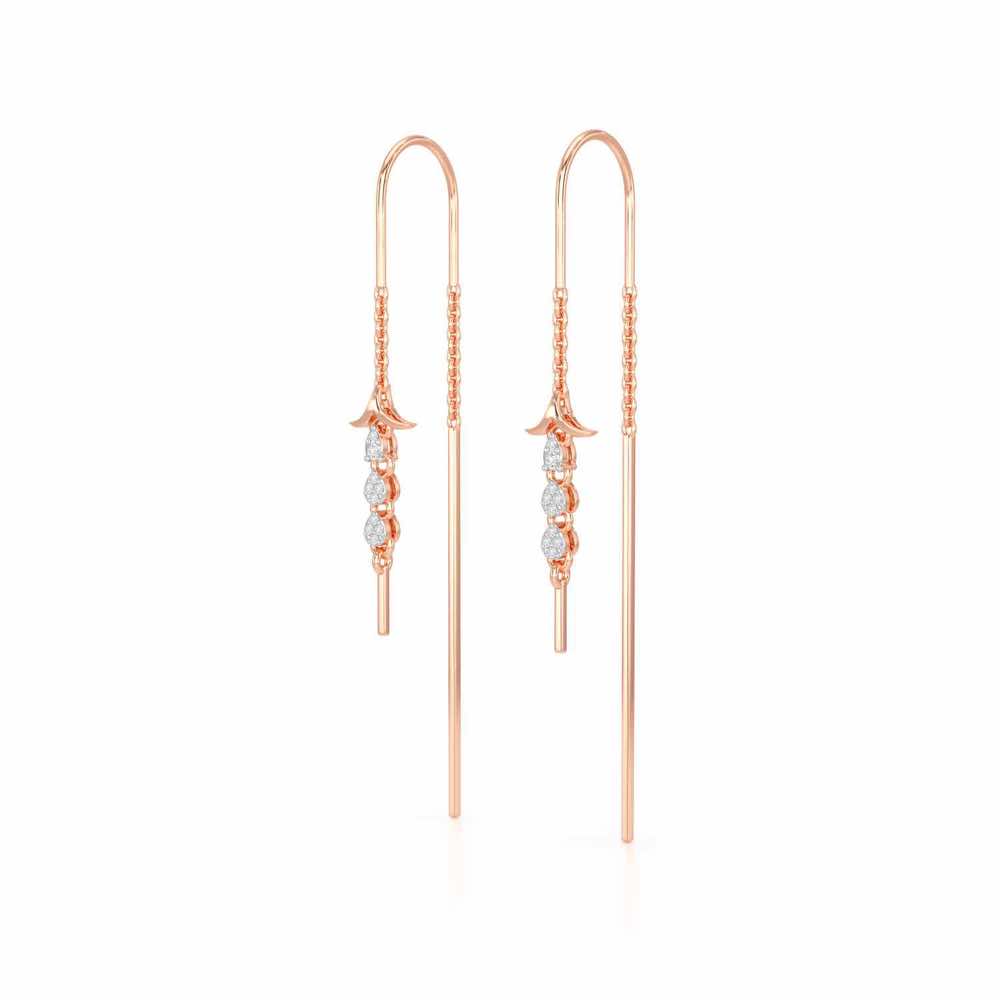 Trio-Drops Silver Dangler Earrings - Rose Gold - Image 3