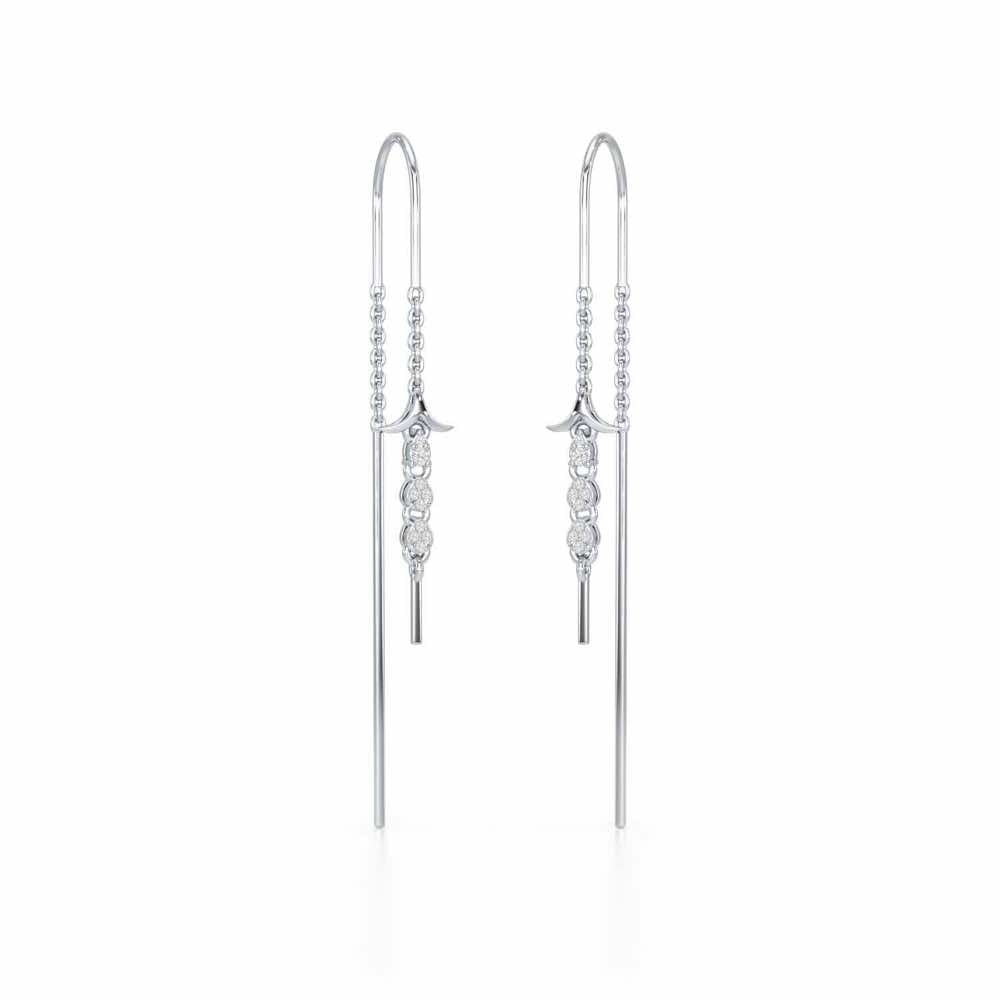 Trio-Drops Silver Dangler Earrings - White Gold - Image 2