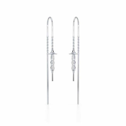 Trio-Drops Silver Dangler Earrings - White Gold - Image 2