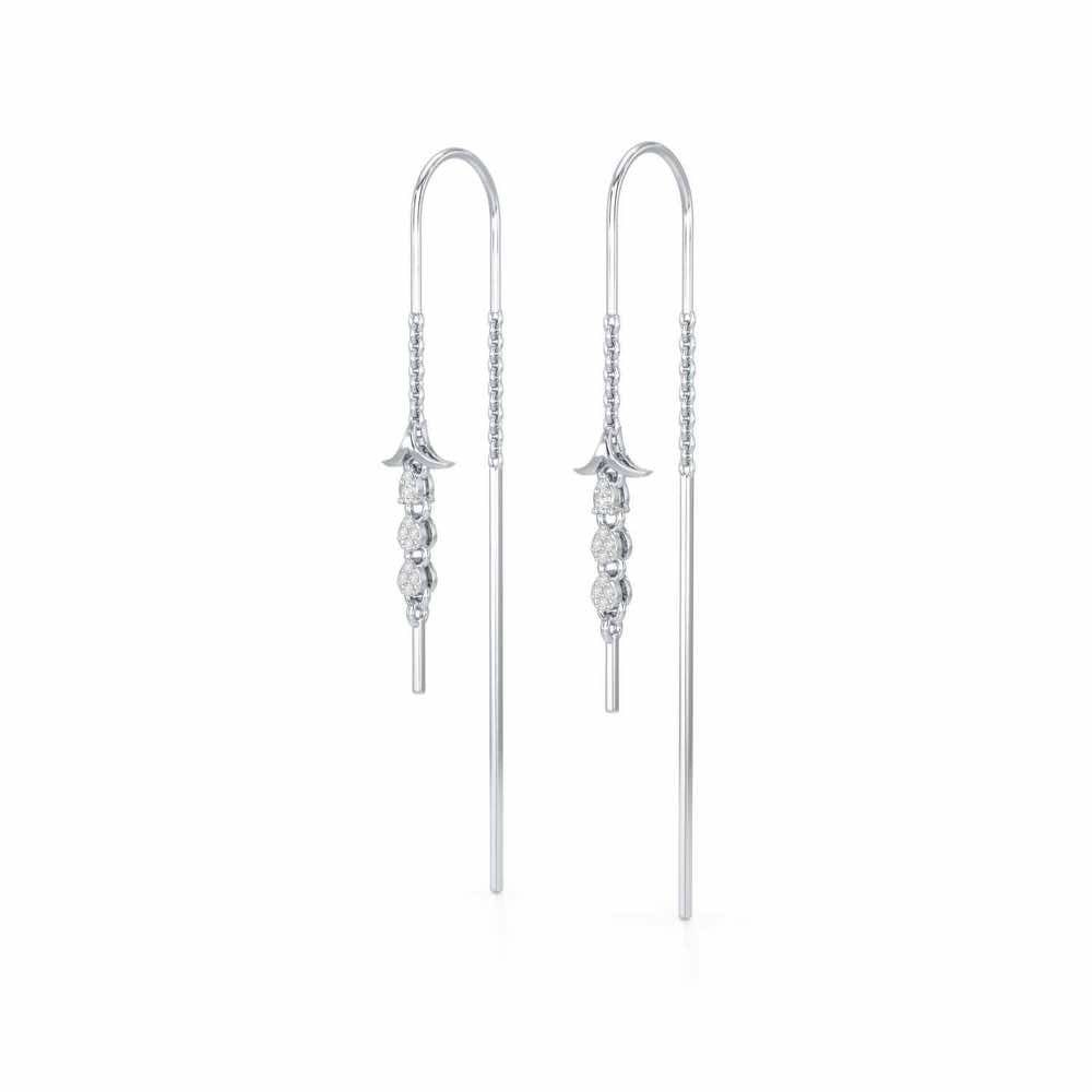 Trio-Drops Silver Dangler Earrings - White Gold - Image 3