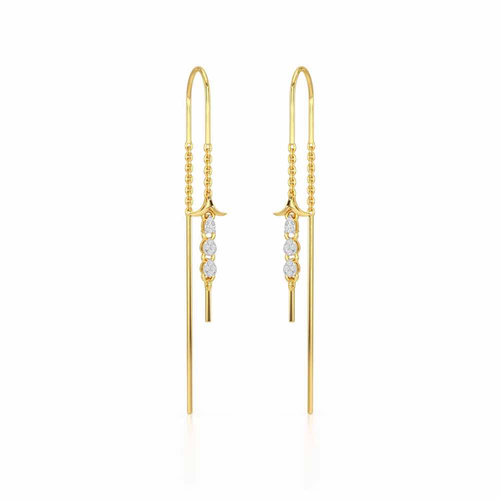 Trio-Drops Silver Dangler Earrings - Yellow Gold - Image 2