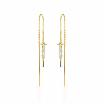 Trio-Drops Silver Dangler Earrings - Yellow Gold - Image 2