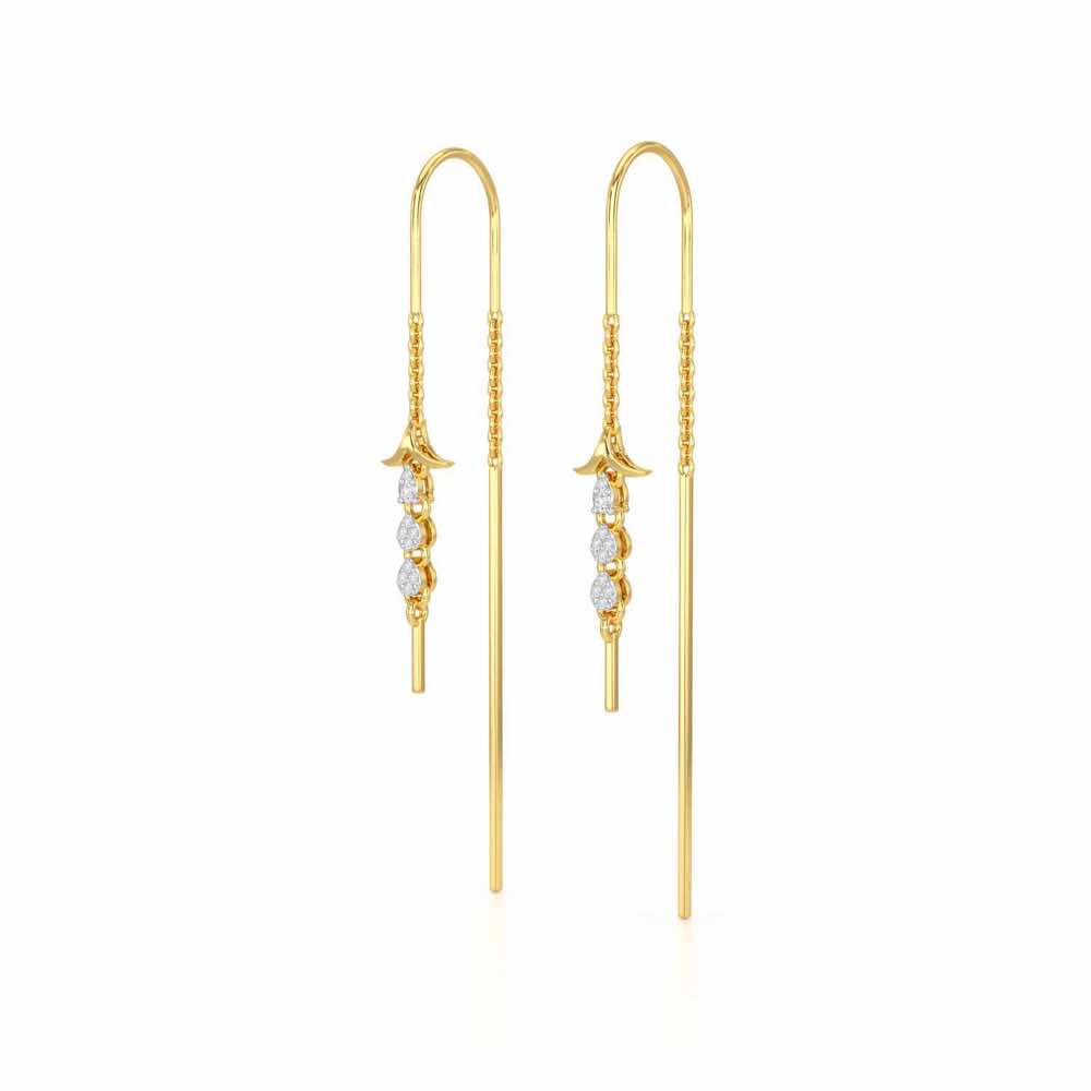 Trio-Drops Silver Dangler Earrings - Yellow Gold - Image 3