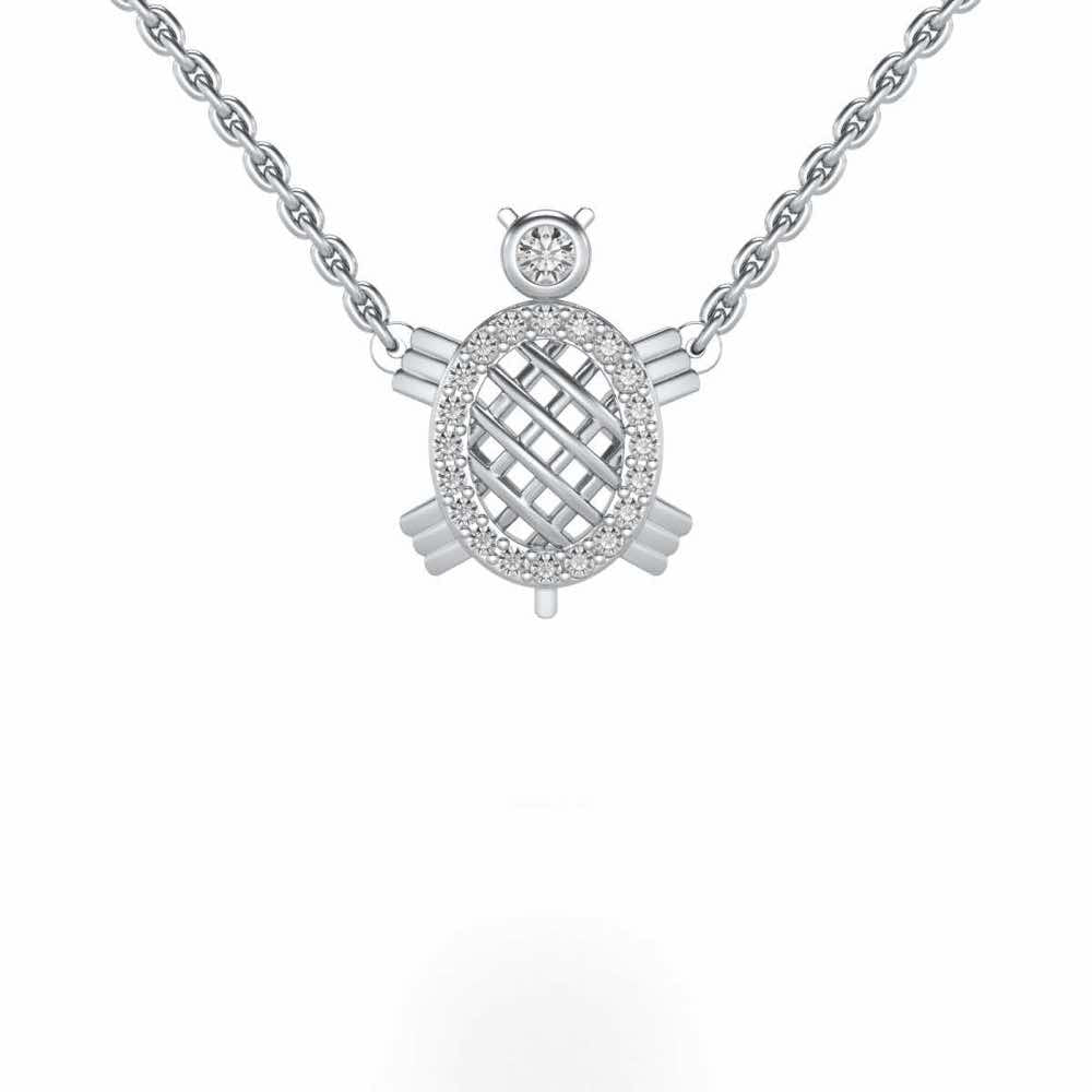 Turtle Silver Pendant - White Gold - Image 1