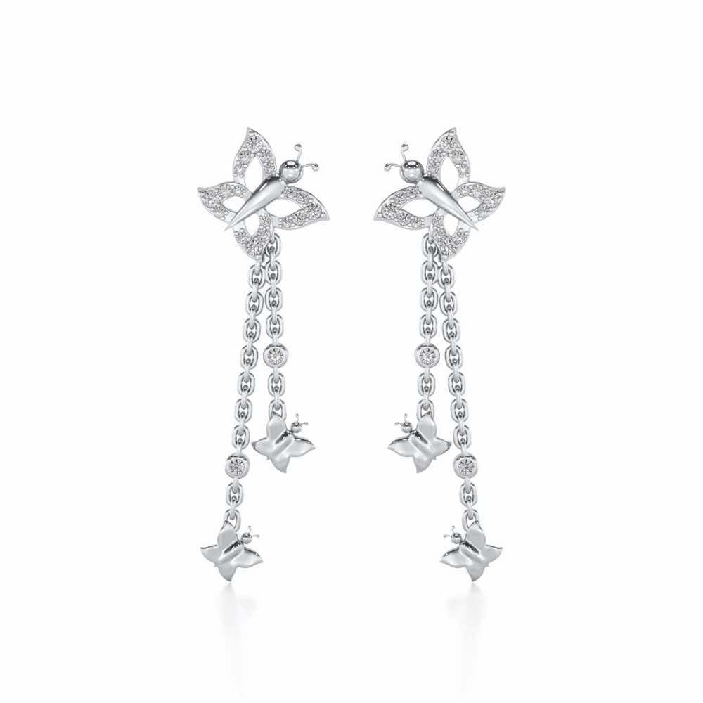 Twin Butterfly Silver Earrings - White Gold - Image 1