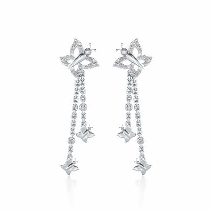Twin Butterfly Silver Earrings - White Gold - Image 1
