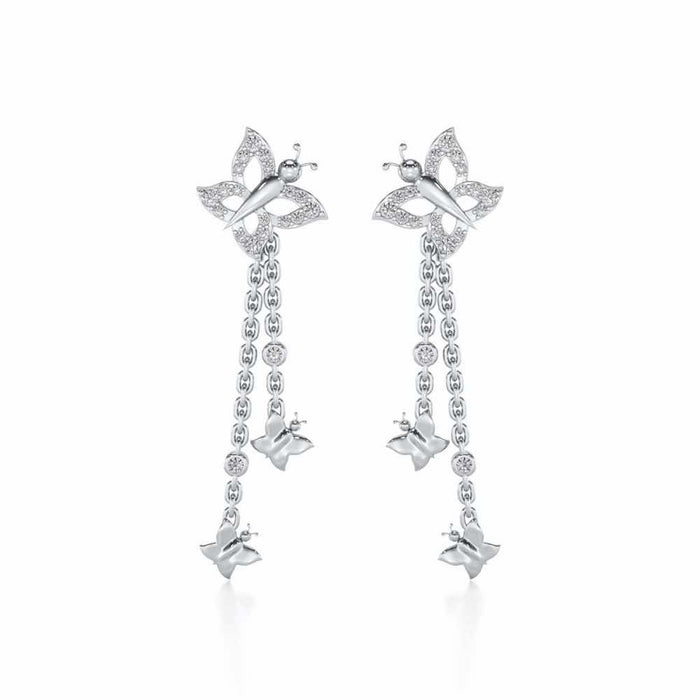 Twin Butterfly Silver Earrings - White Gold - Image 1