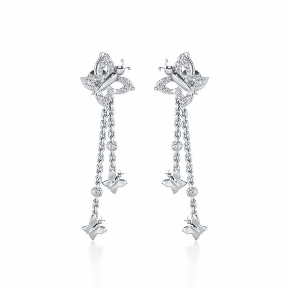 Twin Butterfly Silver Earrings - White Gold - Image 2