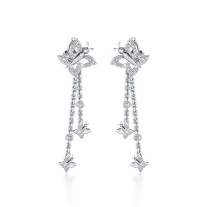 Twin Butterfly Silver Earrings - White Gold - Image 2