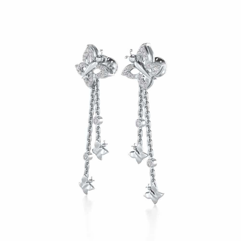 Twin Butterfly Silver Earrings - White Gold - Image 3