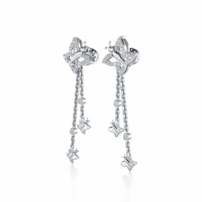Twin Butterfly Silver Earrings - White Gold - Image 3