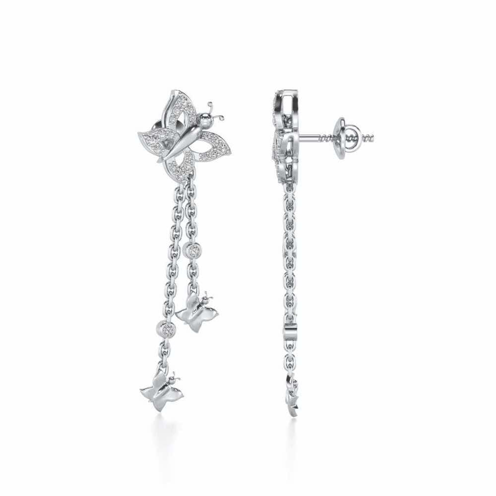 Twin Butterfly Silver Earrings - White Gold - Image 4