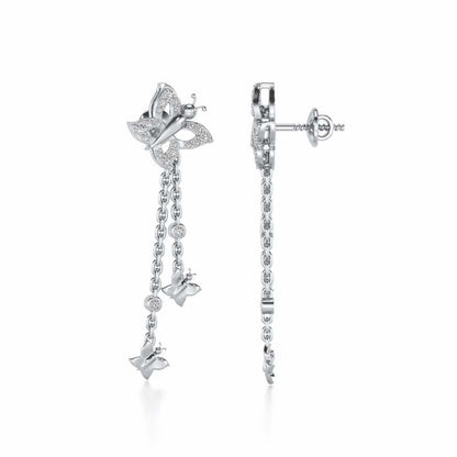 Twin Butterfly Silver Earrings - White Gold - Image 4