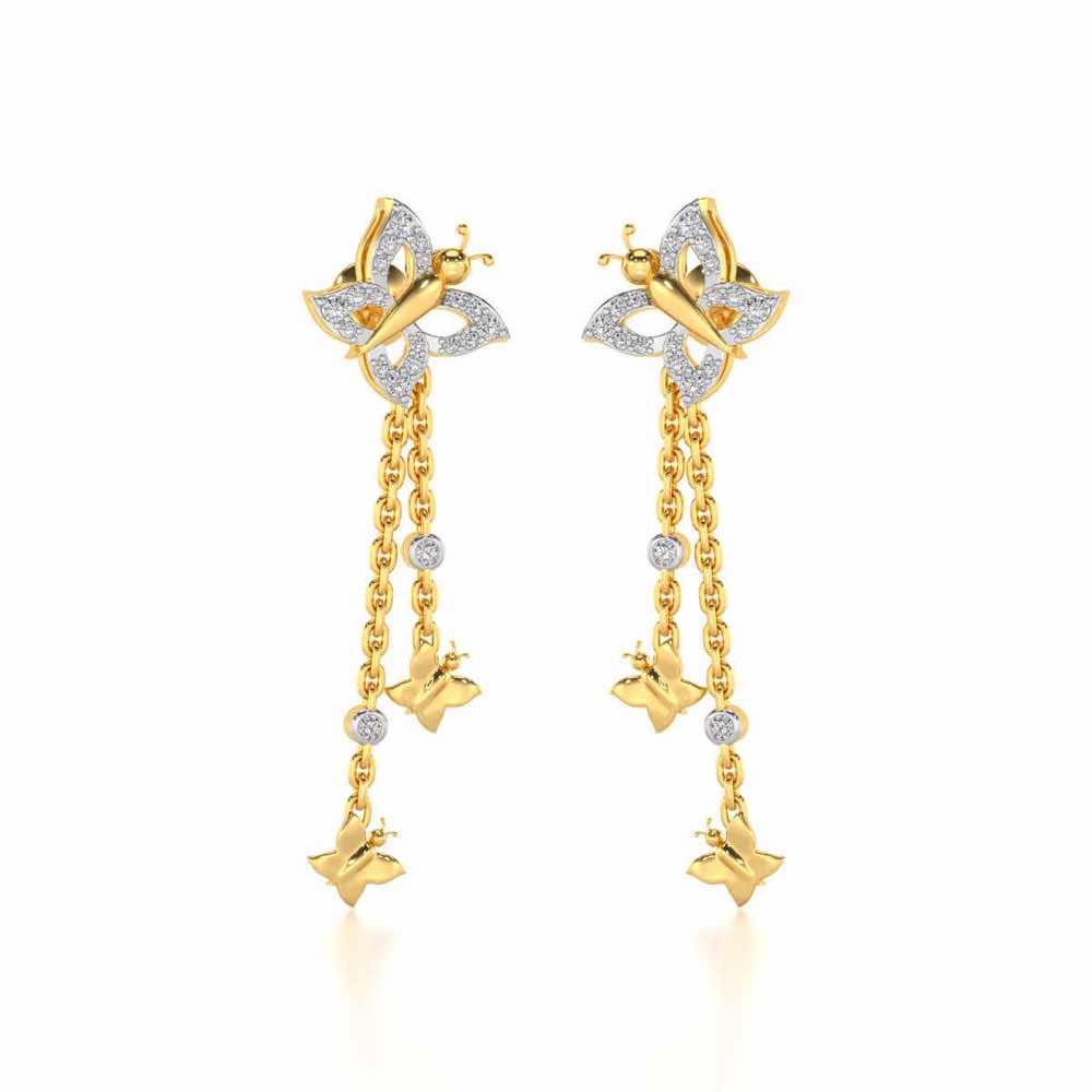Twin Butterfly Silver Earrings - Yellow Gold - Image 2