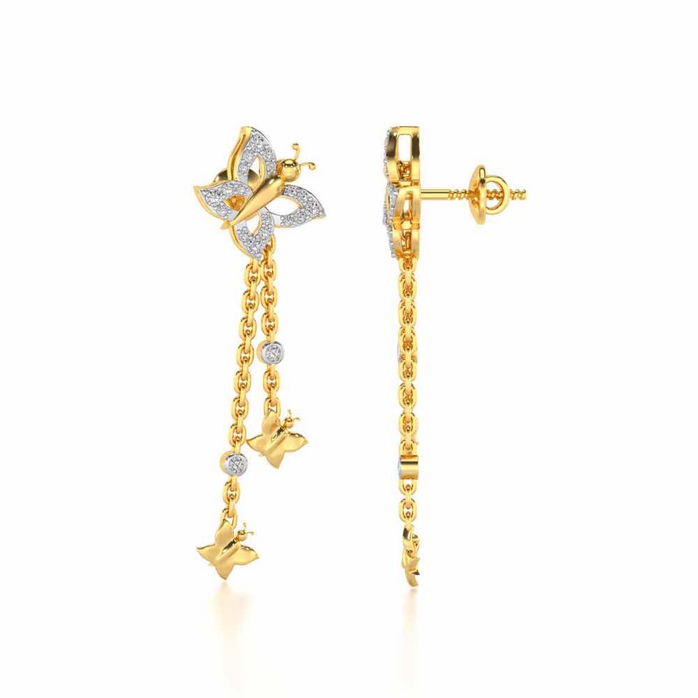 Twin Butterfly Silver Earrings - Yellow Gold - Image 4