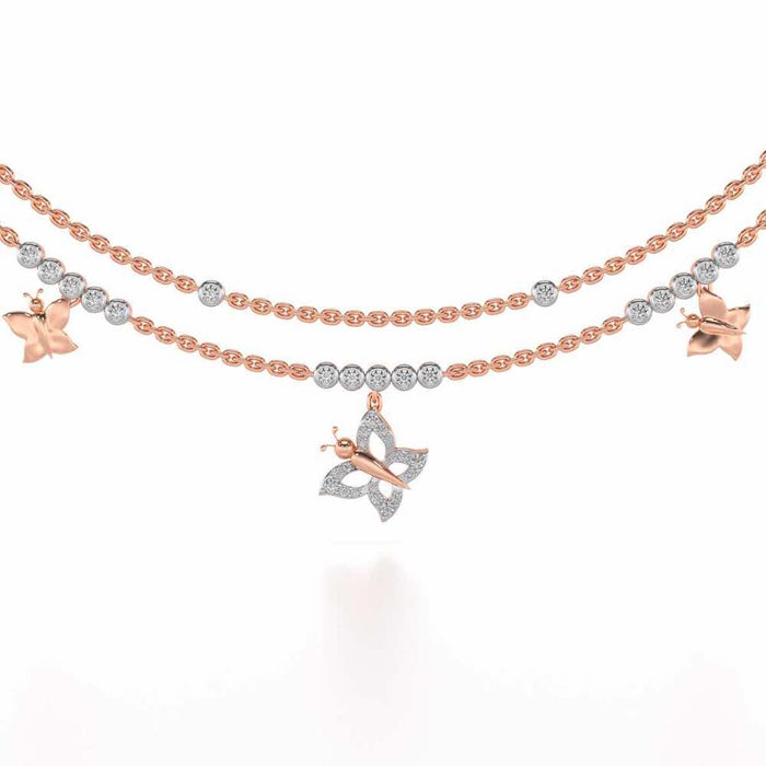 Twin Butterfly Silver Necklace - Rose Gold - Image 1