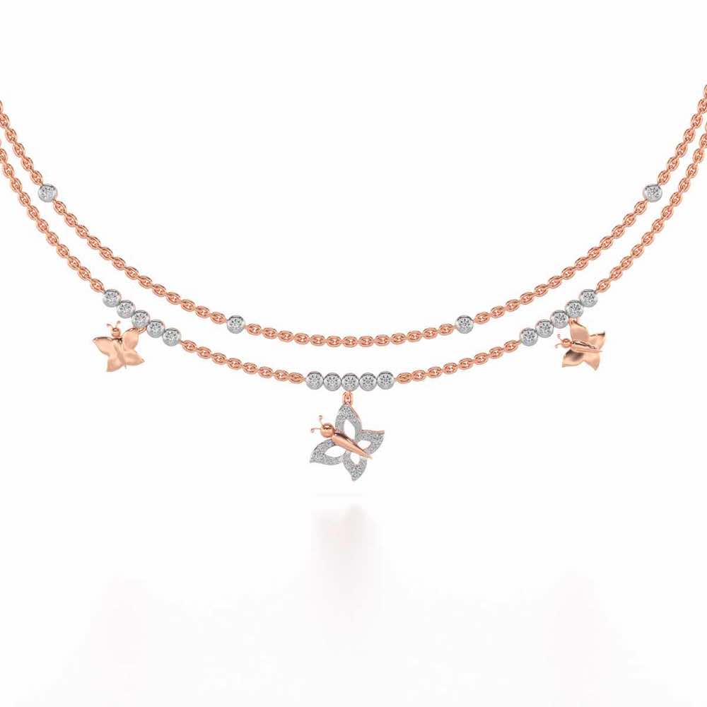 Twin Butterfly Silver Necklace - Rose Gold - Image 2