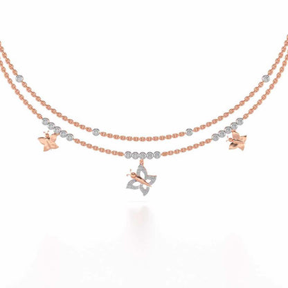 Twin Butterfly Silver Necklace - Rose Gold - Image 2