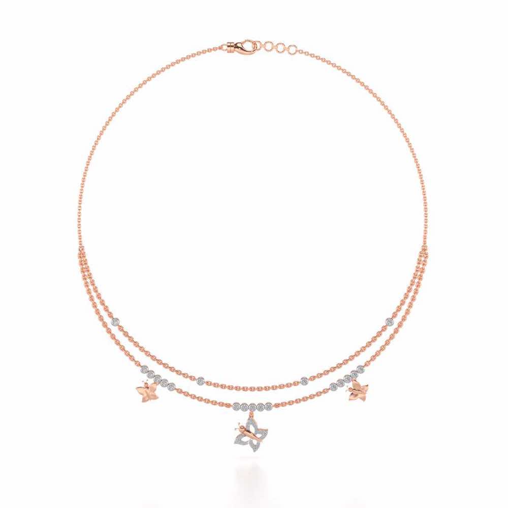 Twin Butterfly Silver Necklace - Rose Gold - Image 3