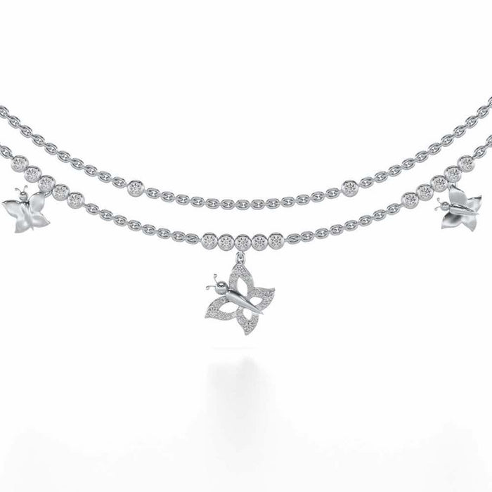 Twin Butterfly Silver Necklace - White Gold - Image 1