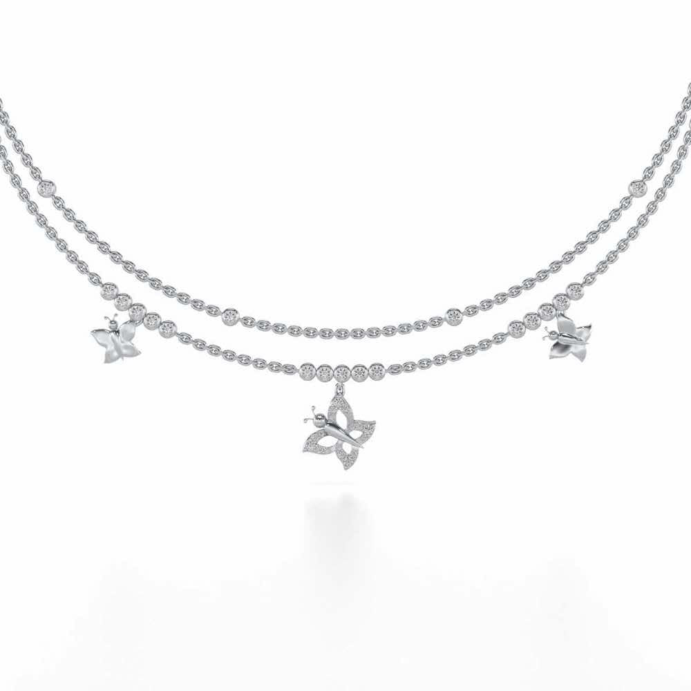 Twin Butterfly Silver Necklace - White Gold - Image 2