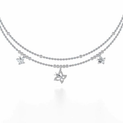 Twin Butterfly Silver Necklace - White Gold - Image 2