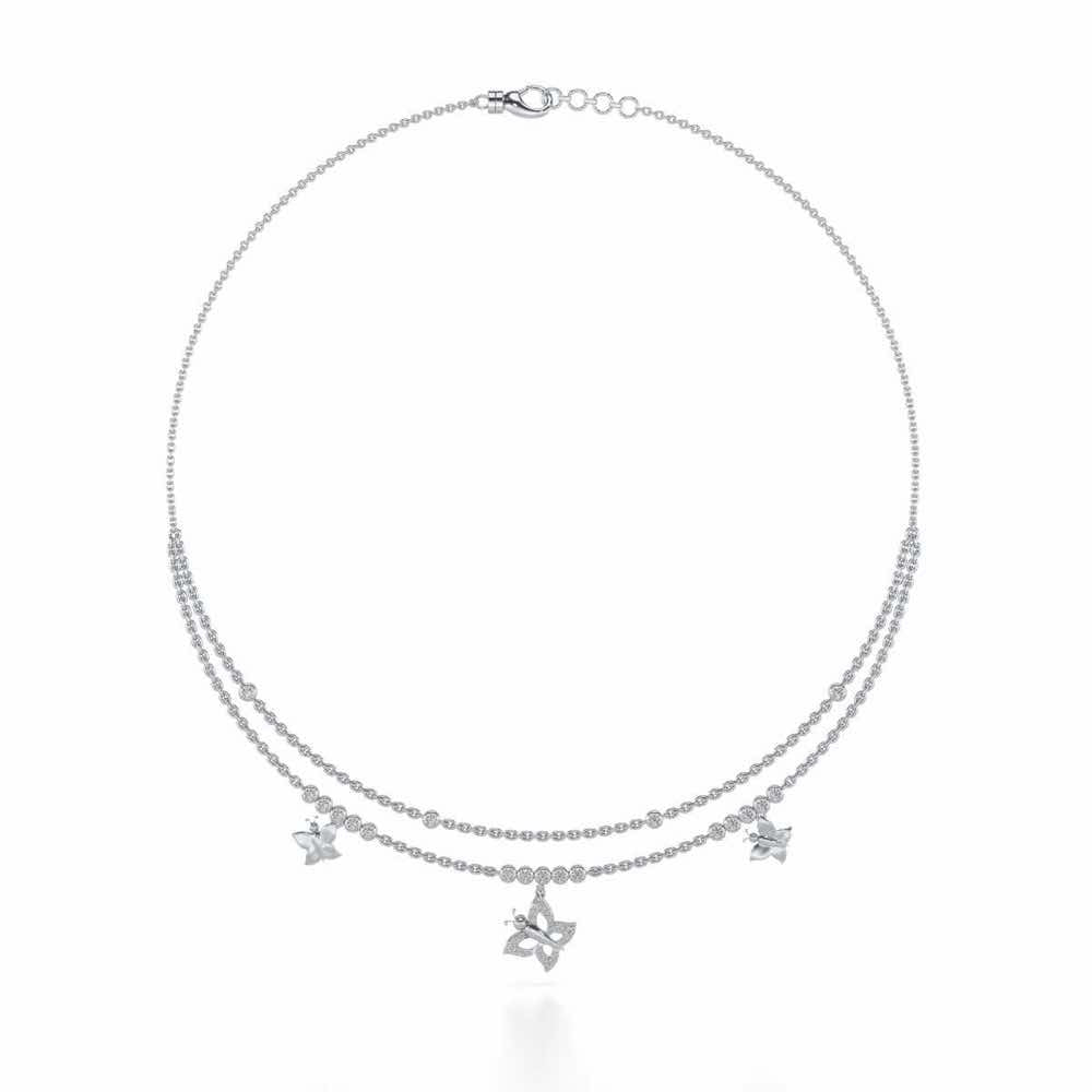 Twin Butterfly Silver Necklace - White Gold - Image 3