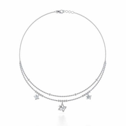 Twin Butterfly Silver Necklace - White Gold - Image 3