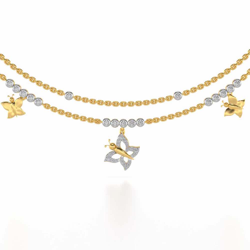 Twin Butterfly Silver Necklace - Yellow Gold - Image 1