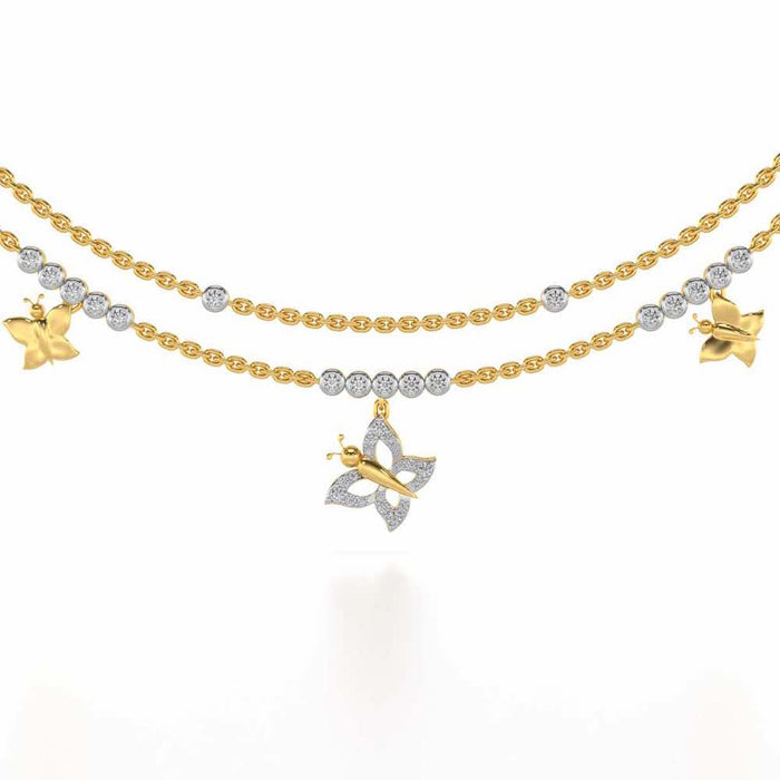 Twin Butterfly Silver Necklace - Yellow Gold - Image 1