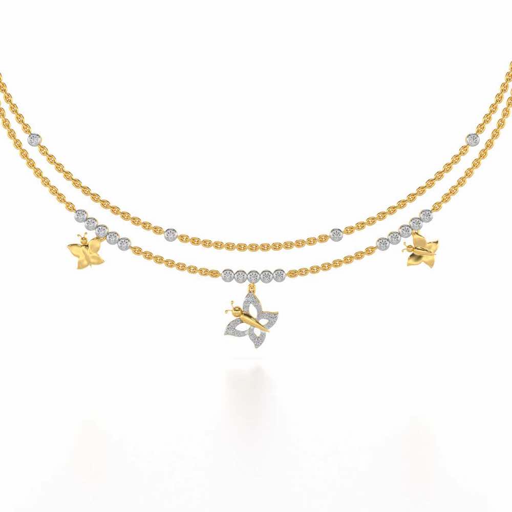 Twin Butterfly Silver Necklace - Yellow Gold - Image 2