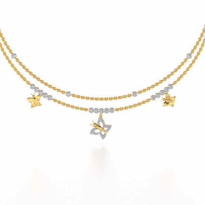 Twin Butterfly Silver Necklace - Yellow Gold - Image 2