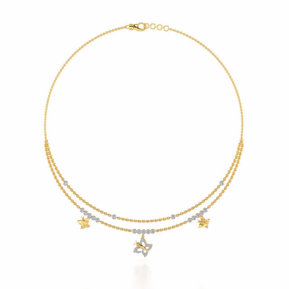 Twin Butterfly Silver Necklace - Yellow Gold - Image 3
