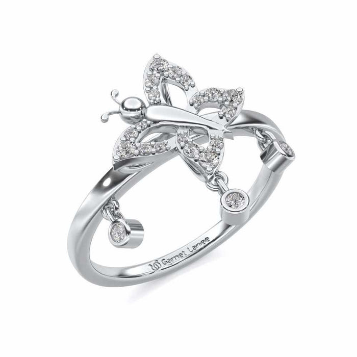 Twin Butterfly Silver Ring - White Gold - Image 1