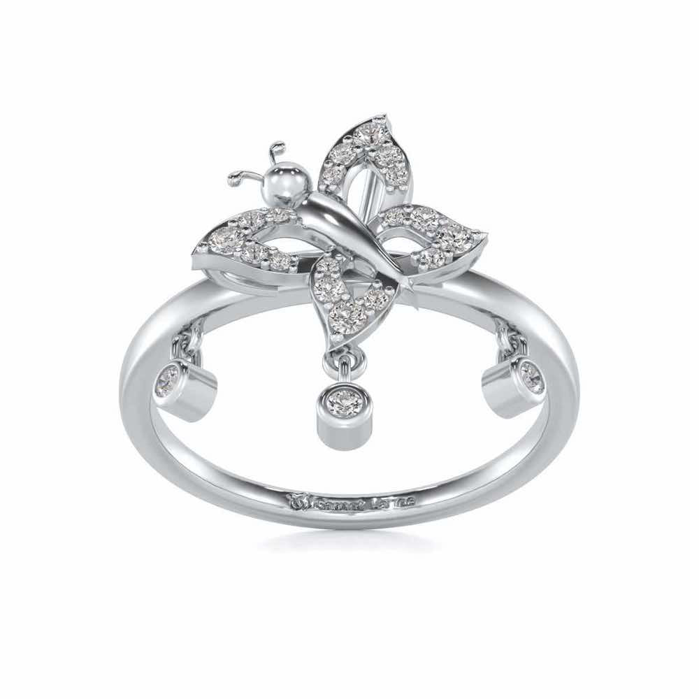 Twin Butterfly Silver Ring - White Gold - Image 2