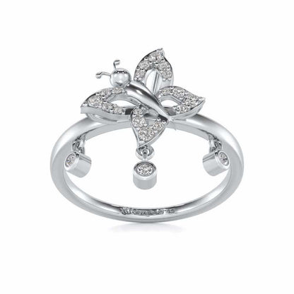 Twin Butterfly Silver Ring - White Gold - Image 2