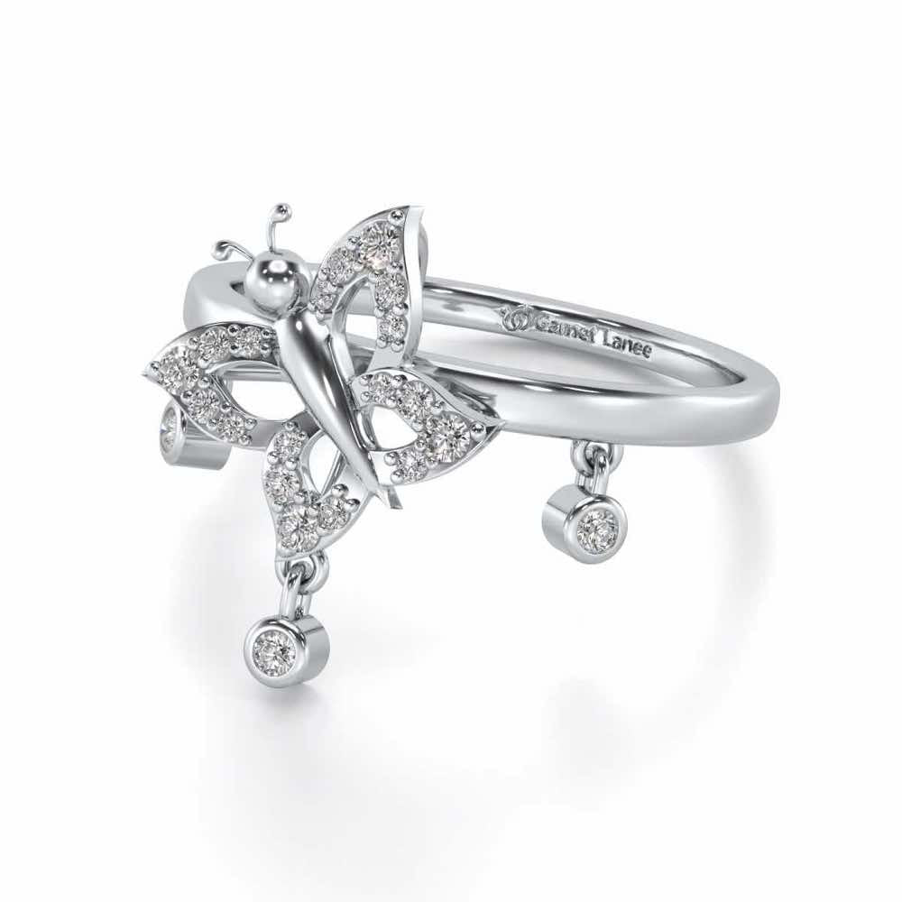 Twin Butterfly Silver Ring - White Gold - Image 3