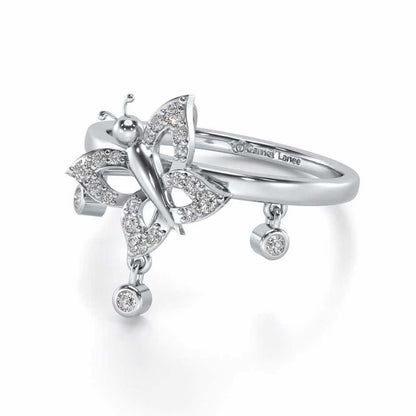 Twin Butterfly Silver Ring - White Gold - Image 3