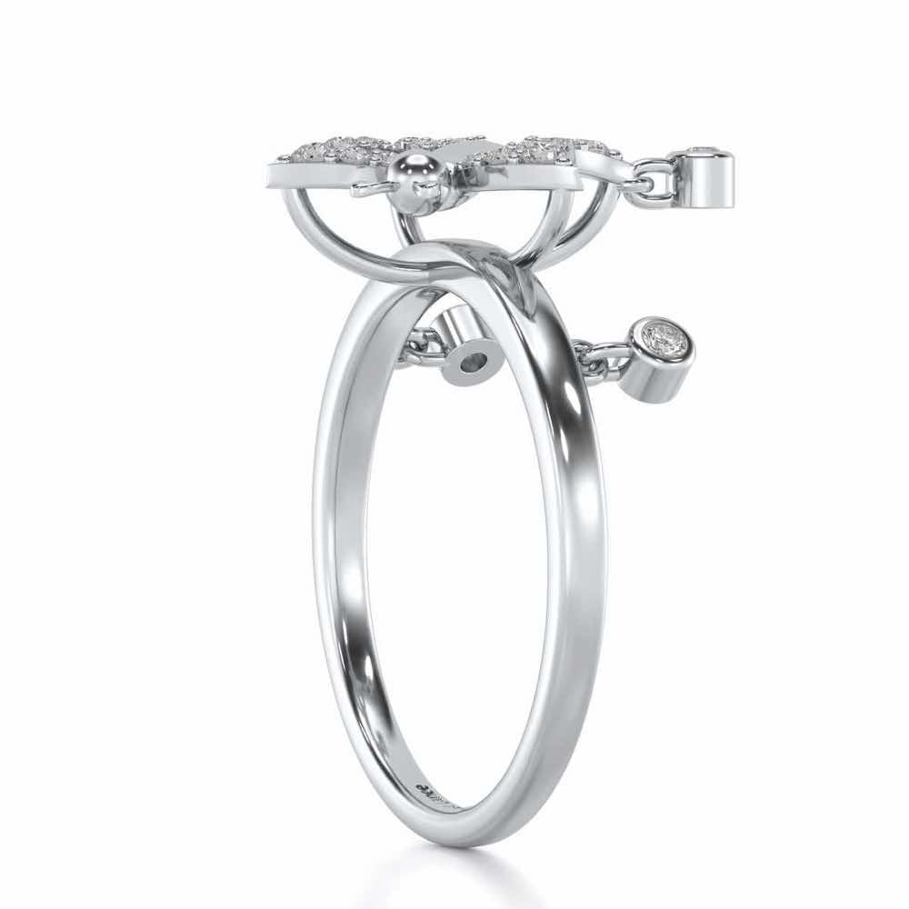 Twin Butterfly Silver Ring - White Gold - Image 4