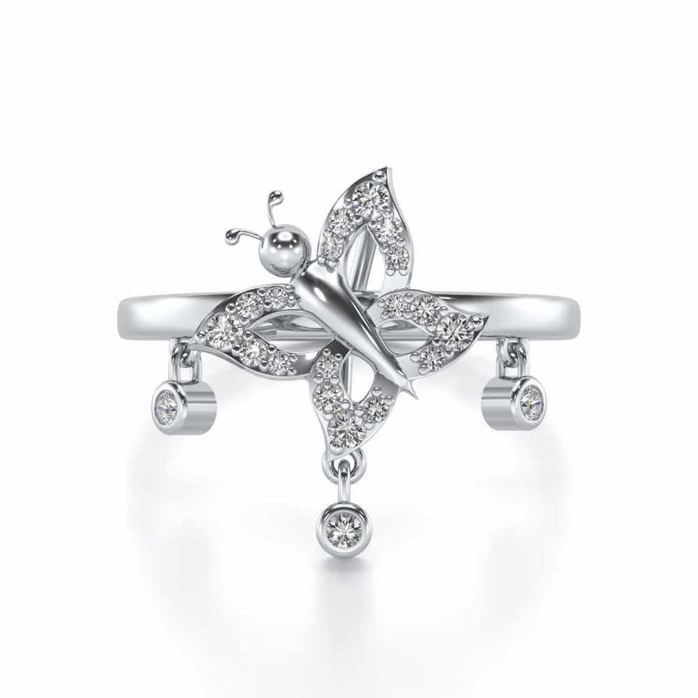 Twin Butterfly Silver Ring - White Gold - Image 5