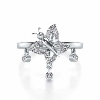 Twin Butterfly Silver Ring - White Gold - Image 5