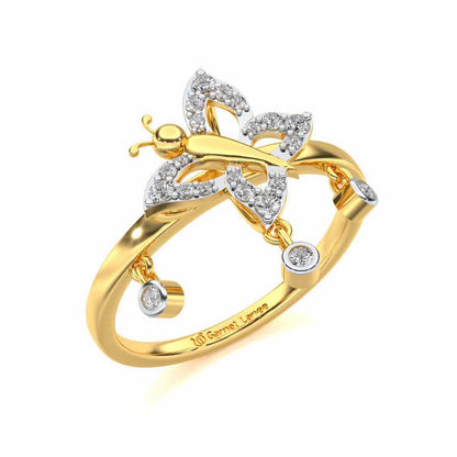 Twin Butterfly Silver Ring - Yellow Gold - Image 1