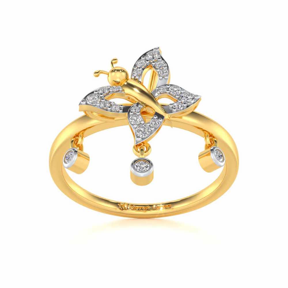Twin Butterfly Silver Ring - Yellow Gold - Image 2