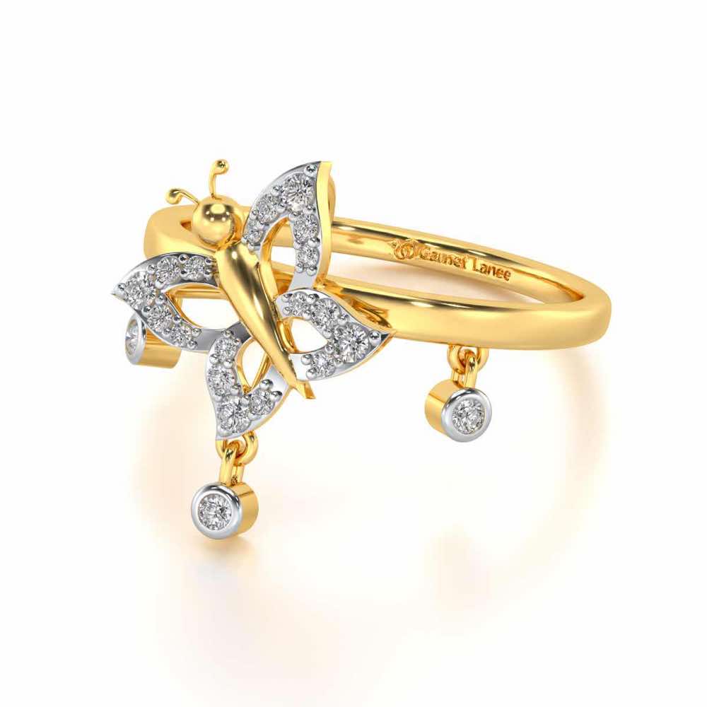 Twin Butterfly Silver Ring - Yellow Gold - Image 3