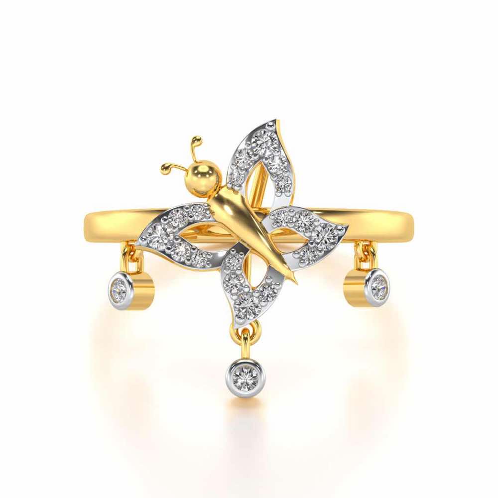 Twin Butterfly Silver Ring - Yellow Gold - Image 5