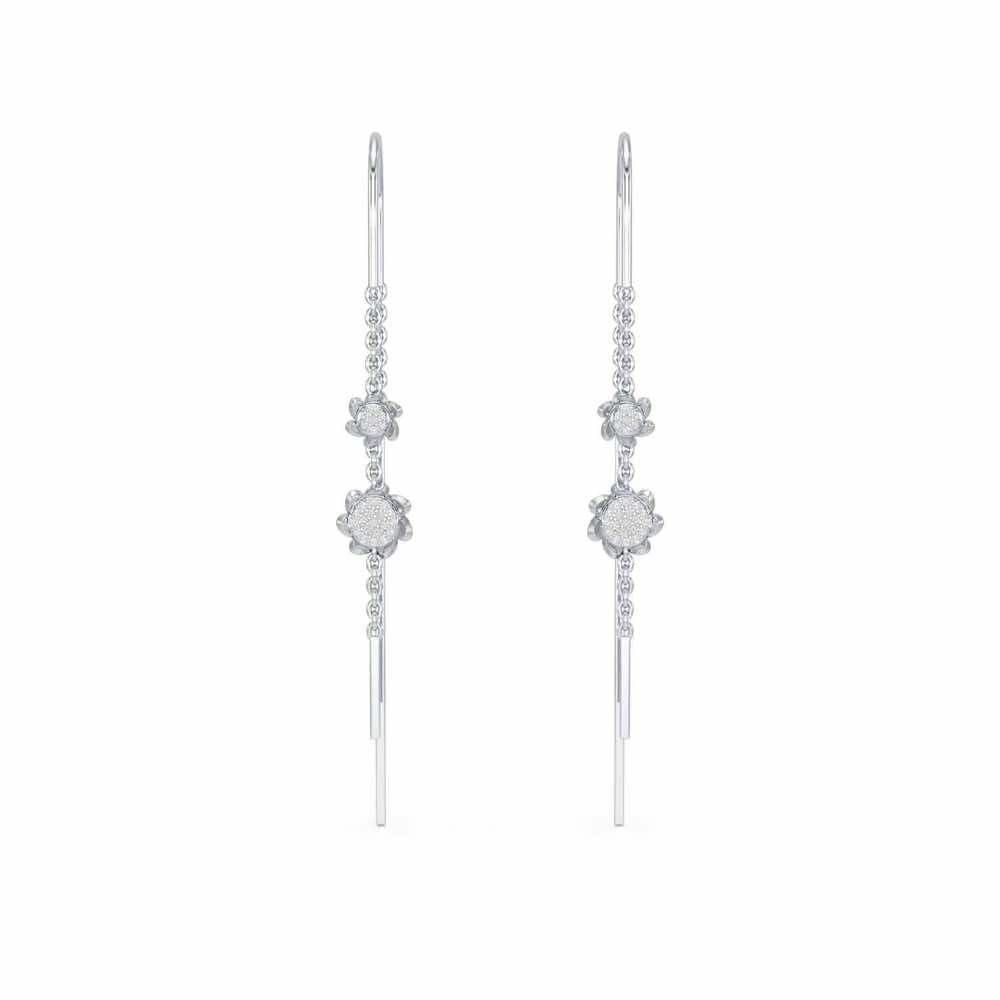 Twin Swirl Silver Dangler Earrings - White Gold - Image 1