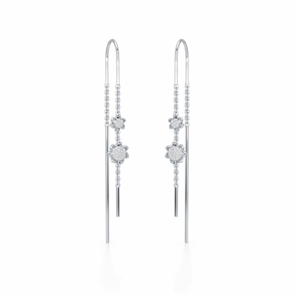Twin Swirl Silver Dangler Earrings - White Gold - Image 2