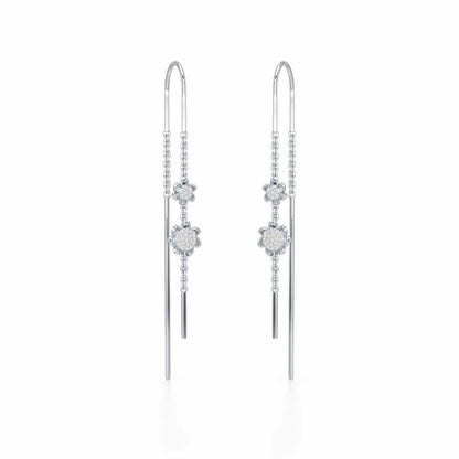 Twin Swirl Silver Dangler Earrings - White Gold - Image 2